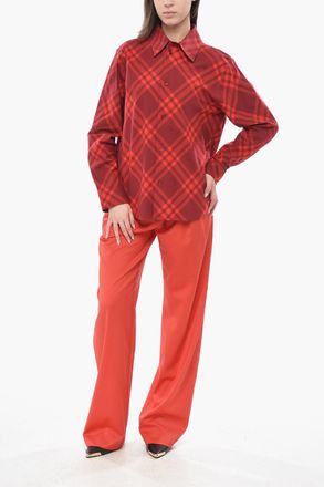 Burberry Camicia in Cotone Motivo Tartan con Collo Francese Burberry