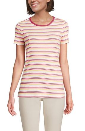 Lands End Cotton Rib T-shirt in Ivory/coral Multi Stripe at Nordstrom, Size X-Small P