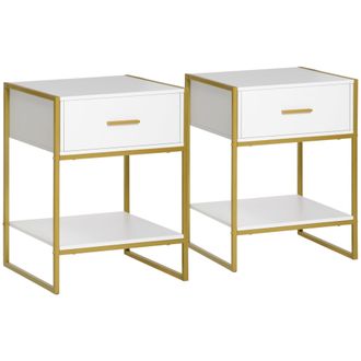 HOMCOM Modern Bedside Table Set Of 2 Side Table Shelf Drawer Bedroom | TJ Hughes