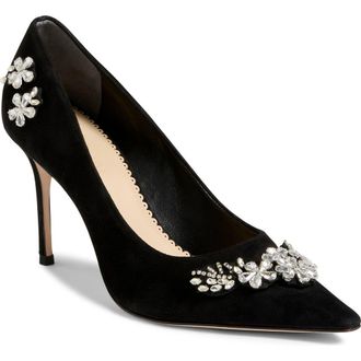 Cinq &agrave; Sept Appliqu&eacute; Pointed Toe Pump in Black/Clear Crystal at Nordstrom, Size 7Us