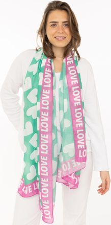 Zwillingsherz Schal ZWILLINGSHERZ Classic Hearts, Damen, gr&uuml;n, Web, Obermaterial: 100% Polyester, Modet&uuml;cher Schal, Herzmotiv, Schriftzug, transparent