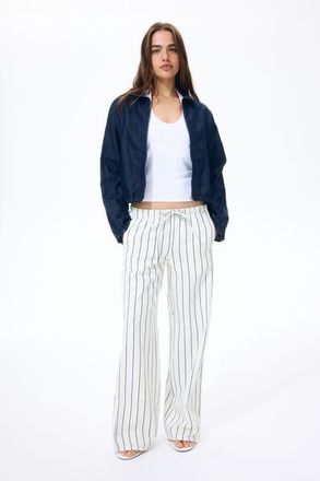 H&M Denim Drawstring Trousers in Cream/striped at Nordstrom, Size X-Small