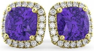 Allurez Halo Cushion Tanzanite & Diamond Earrings 14k Yellow Gold (4.04ct)