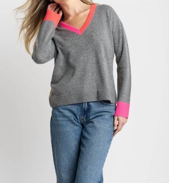 Lisa Todd Color Wheel V Neck Sweater In Fog Caramel