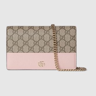 Gucci GG Marmont Bi-color Wallet On Chain, Pink, Leather
