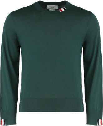 Thom Browne Trui met ronde hals van scheerwol - Heren - Ronde hals truien - Groen - L - Wol - Truien & Vesten