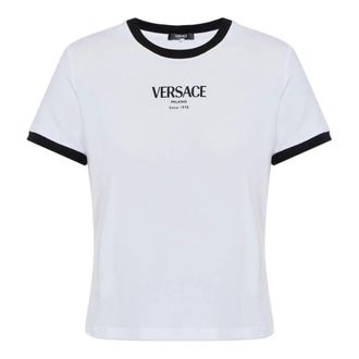 Versace T-Shirts, female, White, Size: 2XS Stretch Viscose-Jersey T-Shirt