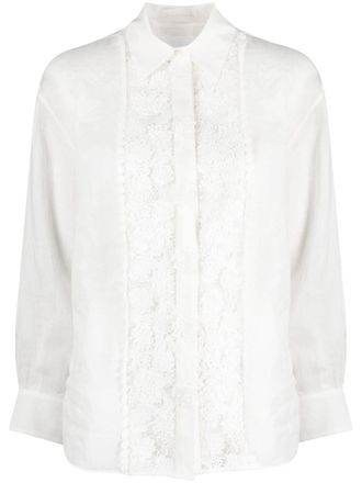 Zimmermann Raie lace-panel shirt - women - Ramie/Polyester - 2 - White