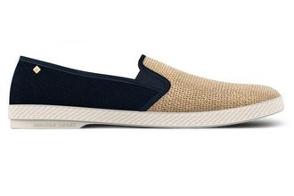 Rivieras Shoes Classic Cotton Canvas & Raffia Slip-On Loafer in Navy at Nordstrom, Size 38