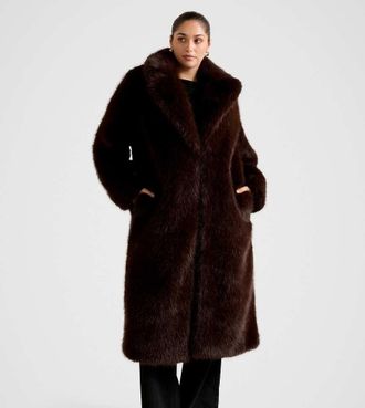 Forever New Cappotto taglio lungo color cioccolato in pelliccia sintetica-Marrone