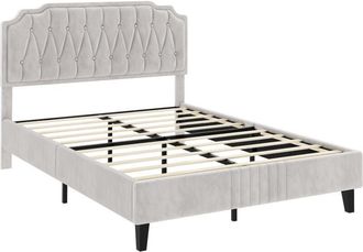 Yaheetech Yaheetech - Letto con Testiera Imbottita 31 cm Altezza Regolabile Telaio con Rete a Doghe in Legno e Metallo Chiaro Grigio 160 x 200 cm