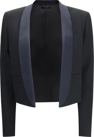 Tom Ford Womens Cropped Single-Breasted Jacket Black-Deep Blue Navy Wool Black/deep
