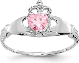 Diamond2Deal 14k White Gold Pink Cubic Zirconia Claddagh Heart Ring