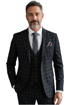 TruClothing Mannen BlackMens geruite 3-delige op maat gemaakte formeel werkpak - IM3