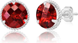 MAX + STONE 14k Yellow or White Gold 8mm Roped Halo Gemstone Round Stud Earrings