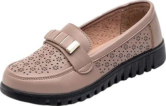 Generic Womens Classic Comfort Leather Penny Loafers, Leather Wide Width Casual Dress Shoes for Women Mocasines Low Wedge (Nude Pink,7.5)