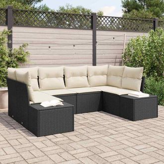 vidaXL Vidaxl - Conjunto De Sof&aacute; De Jard&iacute;n Con Coj&iacute;n 6 Pcs Negro Polirat&aacute;n
