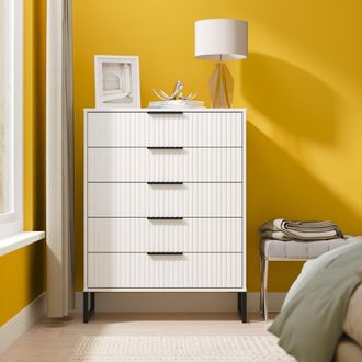 Lewis's Fluted 5 Drawer Chest in White Matt - Ready Assembled - Lewiss Home | TJ Hughes