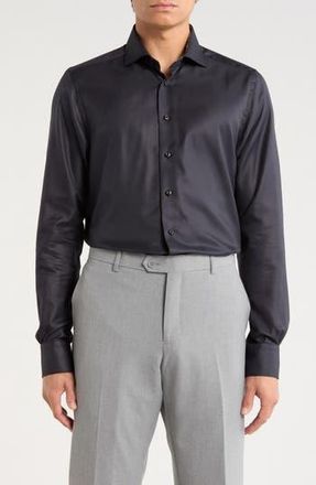 Emanuel Berg Modern Fit Solid Black Cotton Twill Dress Shirt at Nordstrom Rack, Size 43