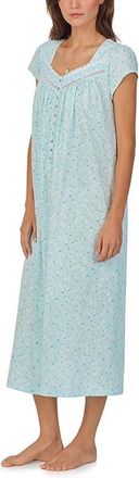 Eileen West Cap Sleeve Long Nightgown Womens Pajama Aqua Ground Floral Vine : XS, Cotton/Lace