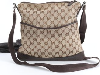 Gucci Gg Canvas Brown Gg Canvas Leather Shoulder Bag (Pre-Owned)