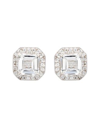 Suzy Levian Silver 0.02 Ct. Tw. Diamond & White Topaz Halo Studs