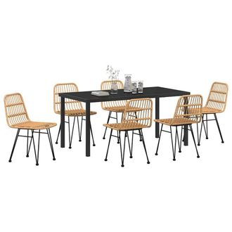 Berkfield Home Modern 7 Piece Garden Dining Set Brown Poly Rattan in Beige