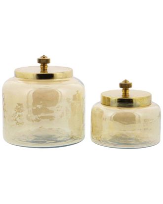 CosmoLiving by Cosmopolitan Cosmoliving By Cosmopolitan Set Of 2 Gold Glass Decorative Jars With Metal Lids