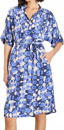 Nic+Zoe Shibori Stone Belted Devon Midi Dress In Blue Multi