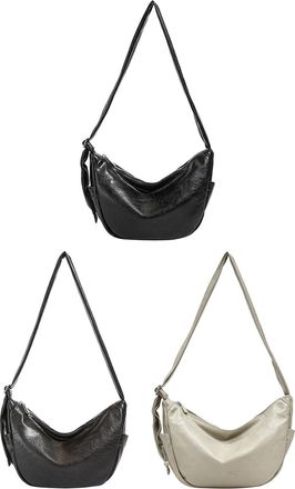 Generic Cymwer Women PU Shoulder Bag w/Zipper Crossbody Bag Large Capacity for Daily Use(Black)