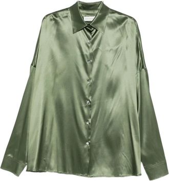 Dries Van Noten Green Casia Oversized Silk-satin Shirt