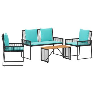vidaXL Juego De Muebles De Exterior Con Coj&iacute;n 9 Pcs Negro Y Turquesa Vidaxl