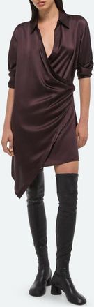 Helmut Lang Drape Wrap Front Silk Shirt in Dark Plum at Nordstrom, Size Xx-Small