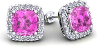 SuperJeweler 2 1/4 Carat Cushion Cut Gemstone and Halo Diamond Earrings In Sterling Silver