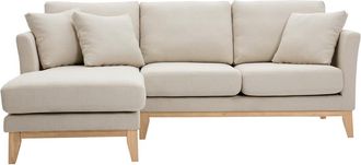 Miliboo Sof&aacute; N&oacute;rdico Con Chaise Longue A La Izquierda En Tela Beige Desenfundable Con Madera Clara 3-4 Plazas Oslo