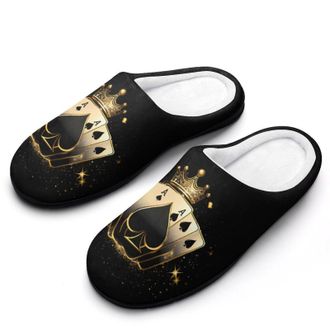 Generic Aces Playing Cards Funny Mens Slippers Cotton Warm House Shoes Memory Foam Sandals Print Size 7-14