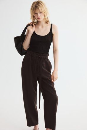 H&M Tie-belt Barrel-leg Pants in Dark Brown at Nordstrom, Size 12