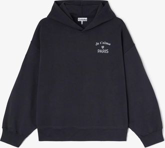 Ganni Mixed Dark Grey Paris Club Hoodie - Size XS Organic Cotton