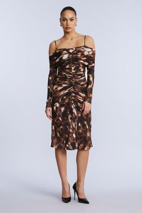 BCBGeneration Jersey Off Shoulder Dress in Leopard Desert Palm Print at Nordstrom, Size 14