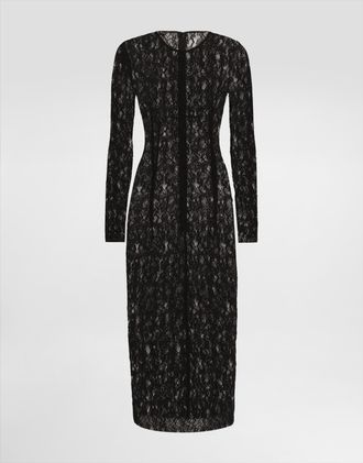 Dolce & Gabbana Calf-length Floral Lace Dress - Woman Dresses Black 38