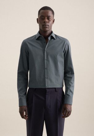 Seidensticker Businesshemd SEIDENSTICKER Slim, Herren, Gr. L (42), normale &Auml;rmell&auml;ngen, gr&uuml;n (sage gr&uuml;n), 100% Baumwolle, bedruckt, slim fit, 2-Knopf-Manschette, He