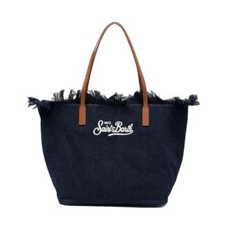 MC2 Saint Barth Tote Bags, female, Blue, Size: ONE SIZE City Bag Shoulder Bag with Fringes