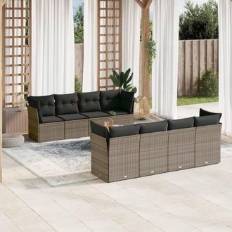 vidaXL Set De Muebles De Jard&iacute;n 9 Pzas Y Cojines Rat&aacute;n Sint&eacute;tico Gris Vidaxl