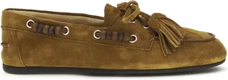 Miu Miu Womens Loafers Olive Suede Calf Leather