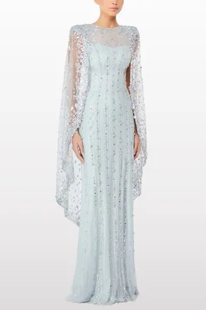 Jenny Packham Blaize Embellished Cape Maxi Dress in Porcelain at Nordstrom, Size 12 Uk