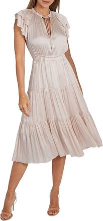 Love Token Pamela Ruffle Trim Midi Dress In Nude