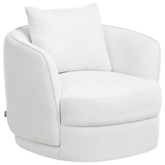 Beliani Sill&oacute;n Retro Glam Respaldo Redondo De Poli&eacute;ster Giratorio Con Coj&iacute;n Blanco Crema Andalen