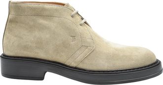 Tod's Beige Platte Schoenen - Heren - Veterlaarzen - Beige - 43 EU - Su&egrave;de - Schoenen