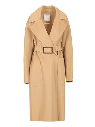 Sportmax Spxcose Double Drap Wool Belted Vestaglia Coat Coats Beige