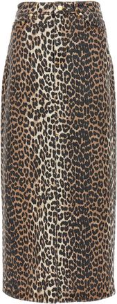 Ganni Leopard Print Organic Cotton Midi Skirt